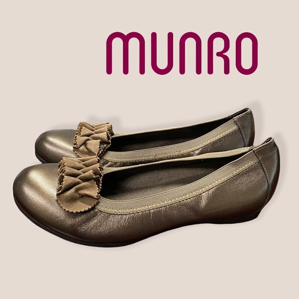 Munro Bronze Leather Gathered Ballet Flats 7